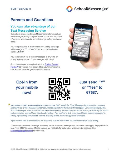 SMS Text Opt-in - Send YES to 67587